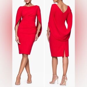 BA Nites Womens Sz 6 Red Cape Cocktail Dress Formal Mother Of The Bride/Groom